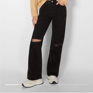 NWT BLACK DISTRESSED WIDE LEG HIGH WAIST BERSHKA JEANS